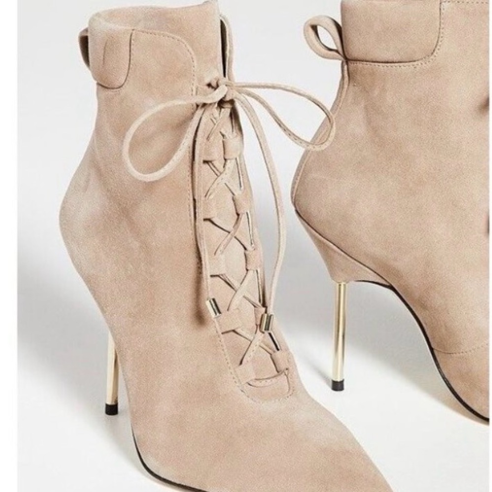 Good American Suede Lace-Up Stiletto Ankle Boots color Stone - Picture 6 of 16